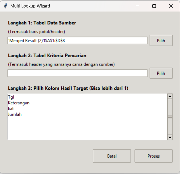 Tampilan Pop-up Lengkap Multi Lookup Wizard
